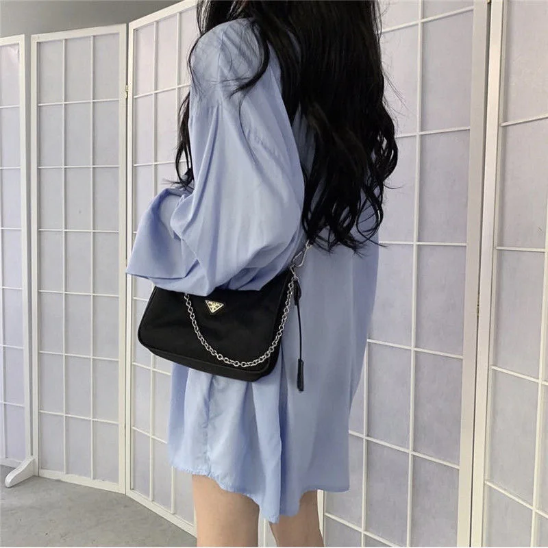 

Korea Clothing CHIC Lapel Mid Long Oversize Shirt blue white Retro 2020 Woman Lapel Long sleeve Loose Blouse Casual Tops Blousas