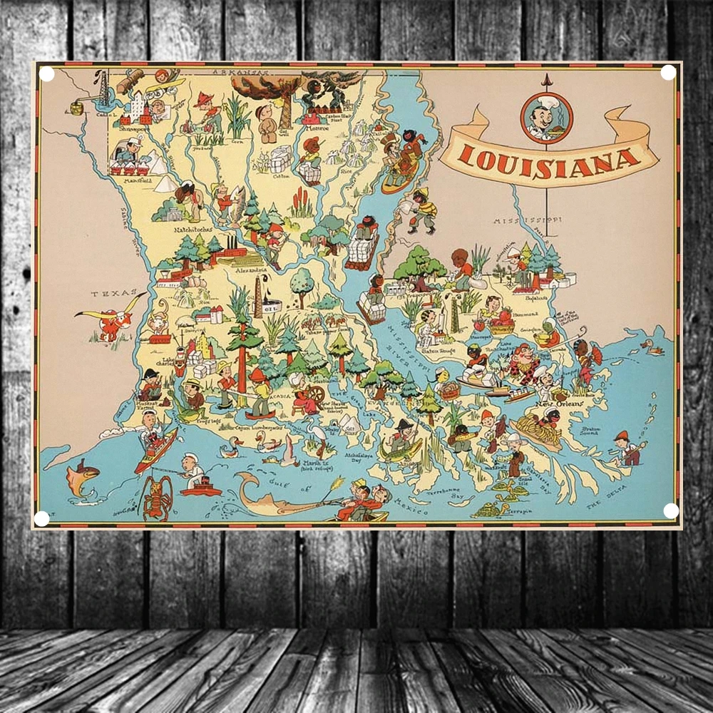 Соединенные Штаты опубликованная в 1935 карта Луизианы большой винтажный постер с