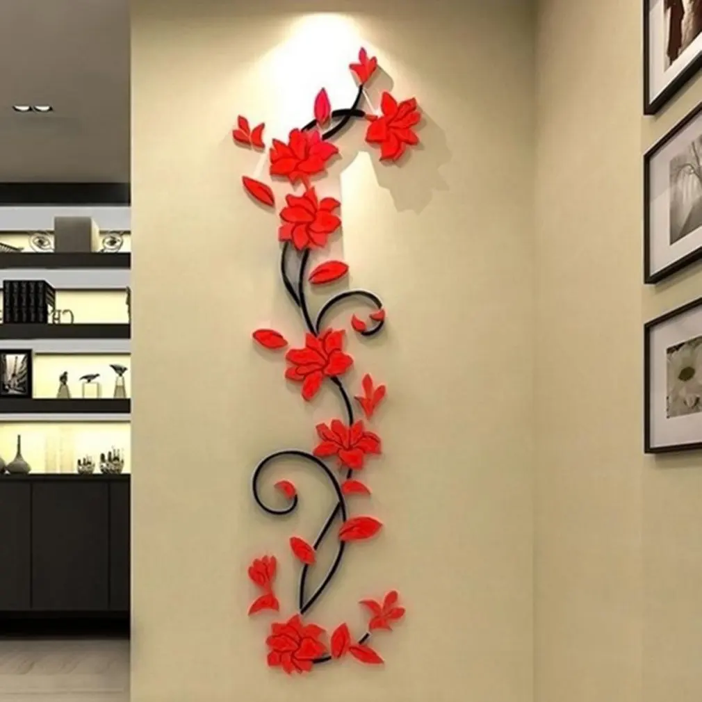 3D ваза Цветочное дерево DIY Съемные художественные наклейки на стену из акрила