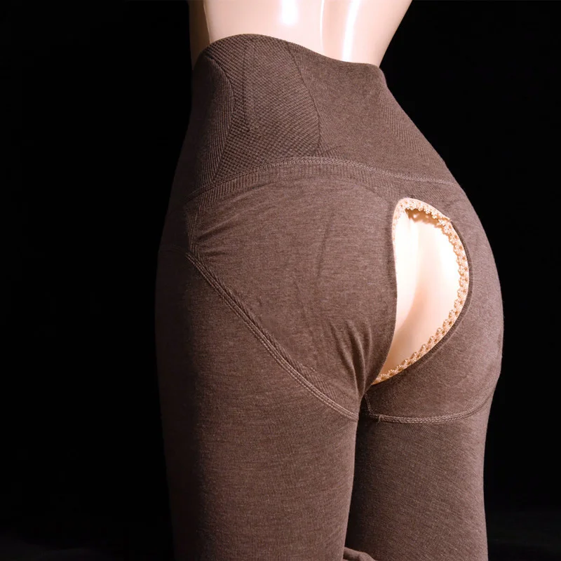 Пикантные женские длинные штаны без промежности мягкие эластичные хлопковые