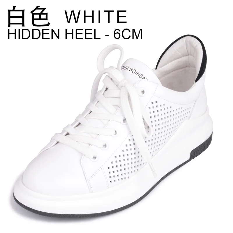 1723-6 White INOE/модные весенние повседневные кроссовки из натуральной коровьей кожи; Женская Осенняя обувь на скрытом каблуке; обувь для отдыха; Цвет черный, белый, красный; распродажа - Цвет: 1723-6 White