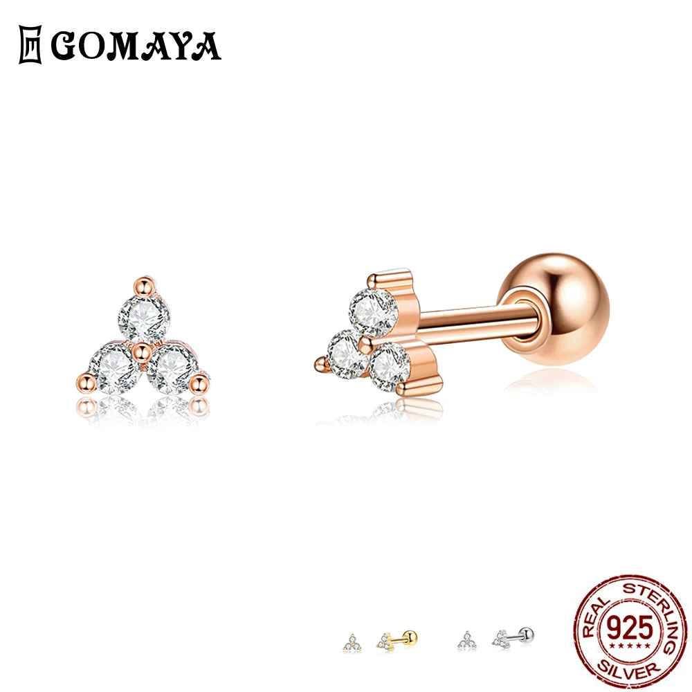 

GOMAYA Geometric 925 Sterling Silver Stud Earrings For Women Korean Clear Cubic Zirconia Girl Earring Wedding Small Fine Jewelry