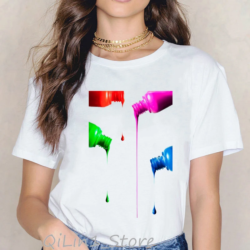 Vogue Rainbow nail polish print tee shirt femme vintage t shirt women clothes summer top female harajuku aesthetic tshirt
