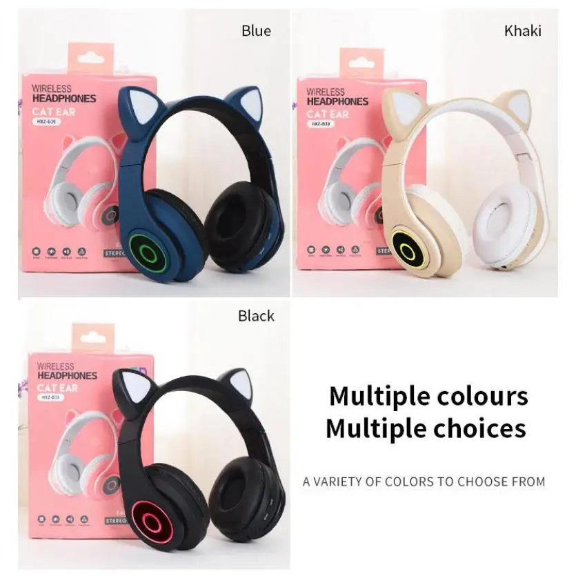 

Wireless Bluetooth 5.0 Earphone LED Cat Ear Noise Cancelling Game Headphones HiFi Stereo Bass Headphone Headset Support TF Card