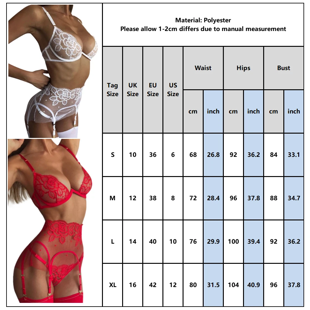 Комплект женского кружевного нижнего белья с вышивкой из 3 предметов |