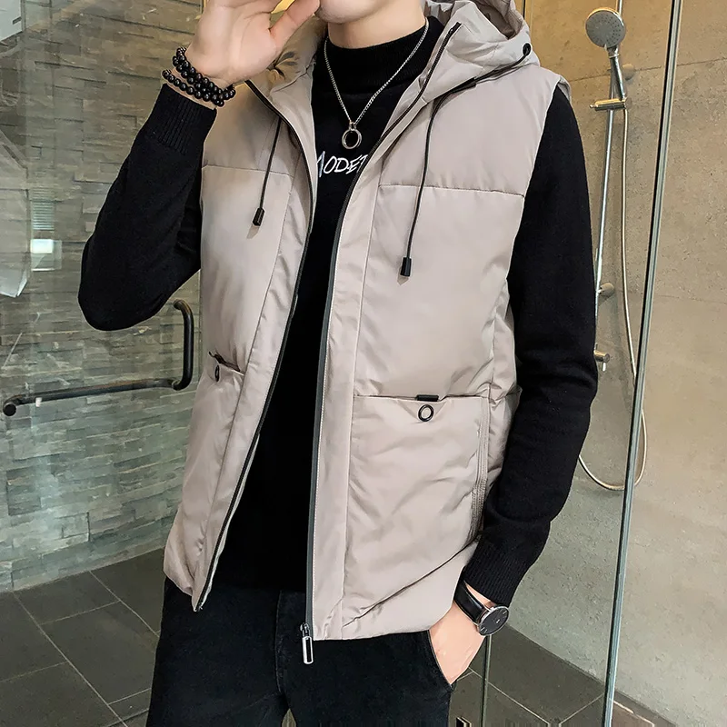 Fashion Mens Jacket Sleeveless Vest winter Thermal Soft Vests Casual Coats Male Cotton Men's Vest hooded Thicken Waistcoat 7XL
