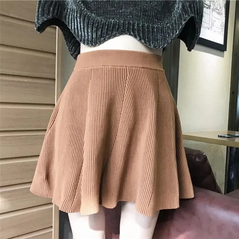 

Korean Style A-Line Solid Knitted Skirts Women Summer Fashion Slim Knit Short Skirt Sweet Cute Siknny Elastic Mini Skirt Female