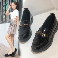 fashion brand female loafers flat platform women shoes casual slip on round toe solid black ladies shoes for women large size