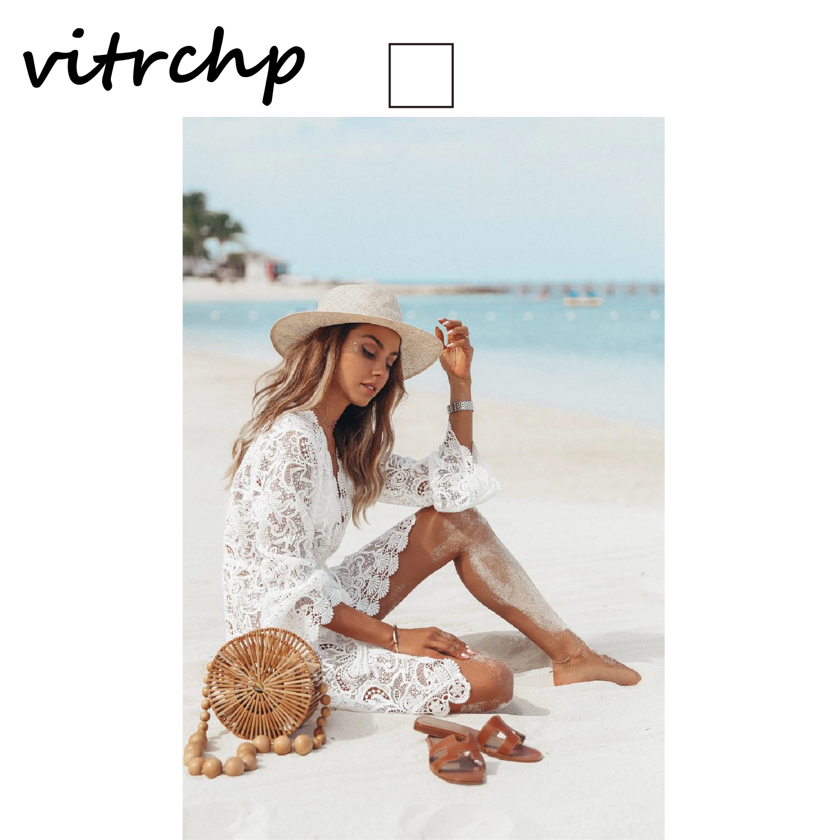 

VITRCHP 2021 Ladies Dress Summer New Arrival Casual Brand Elegant Maxi Party Sexy Lace Hollow Long-Sleeved V-Neck Dress