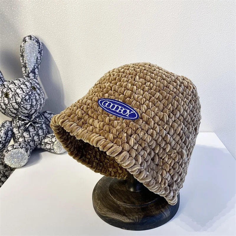 

Korean Fashion Brand Chenille Women's Knitted Cap Unisex Outdoor Ski Caps Winter Warm Bucket Hat Panama Hats