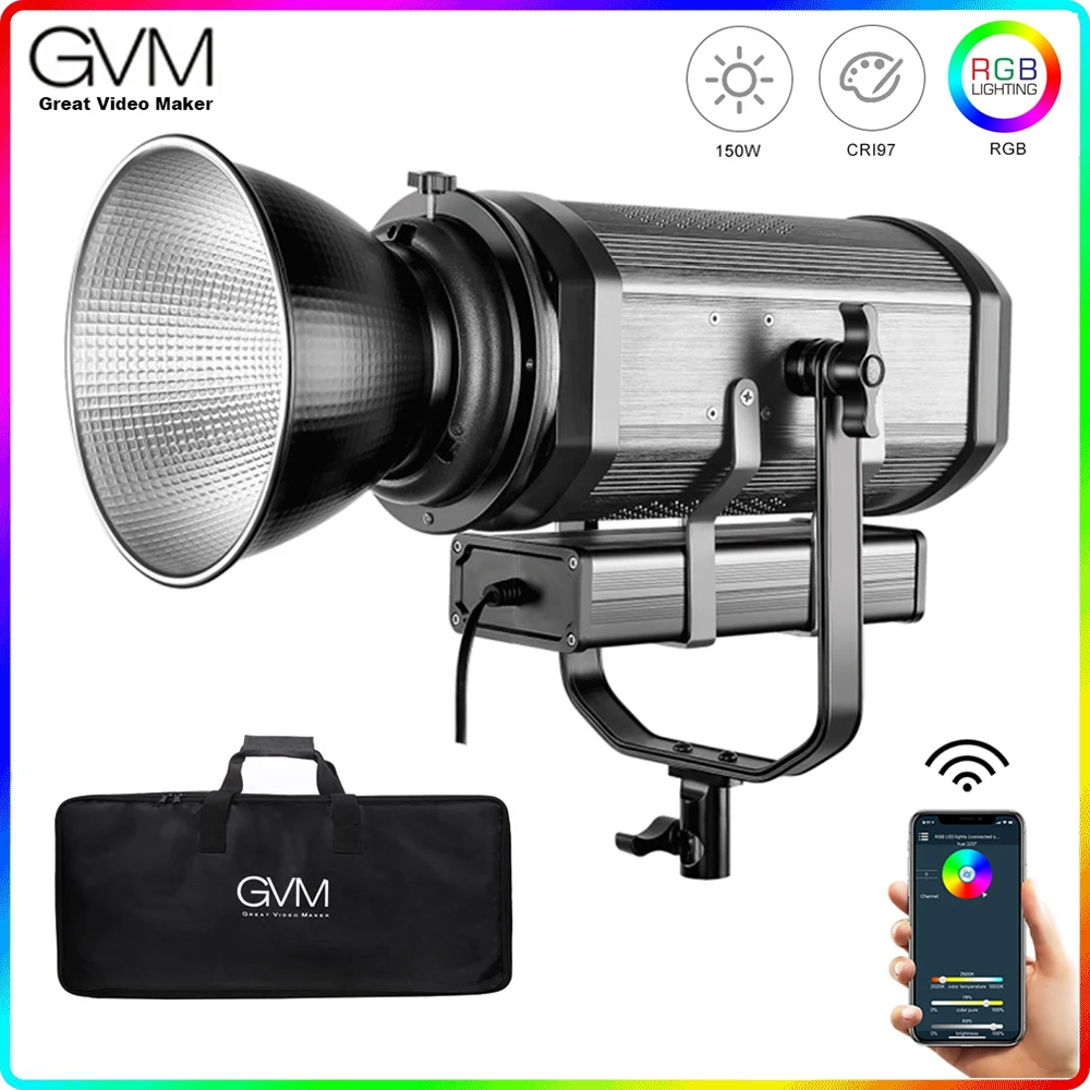 GVM RGB 150S COB полноцветсветильник CRI 95 + TLCI двухцветный 2000K 5600K с регулируемой яркостью