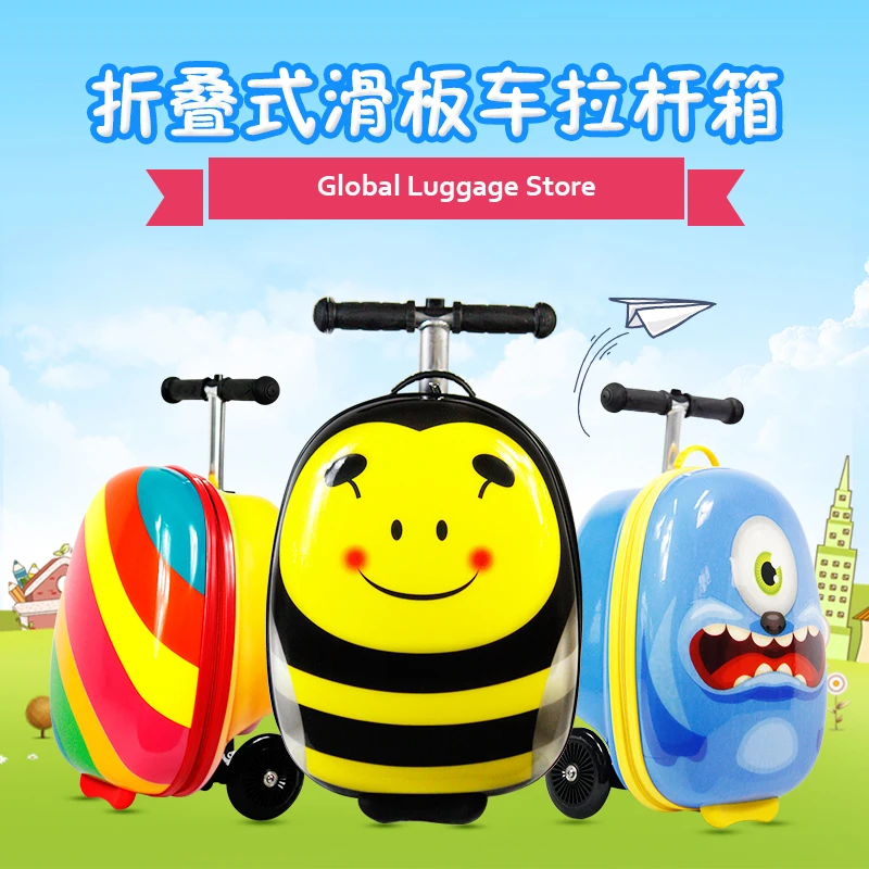 Дети скутер чемодан на колесах скейтборд путешествия багажные сумки с колесами