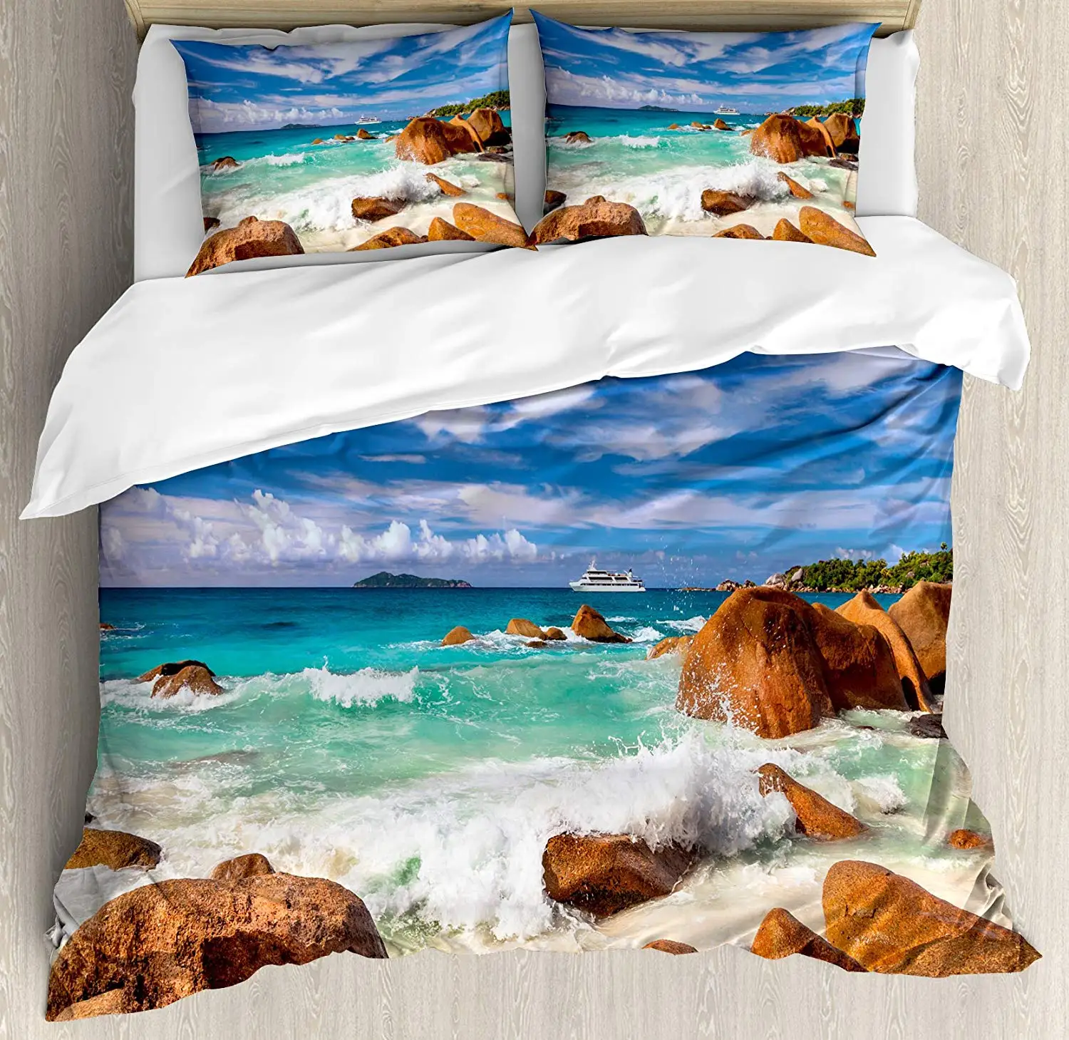 Тропический комплект с пододеяльником экзотическое скалое побережье волной