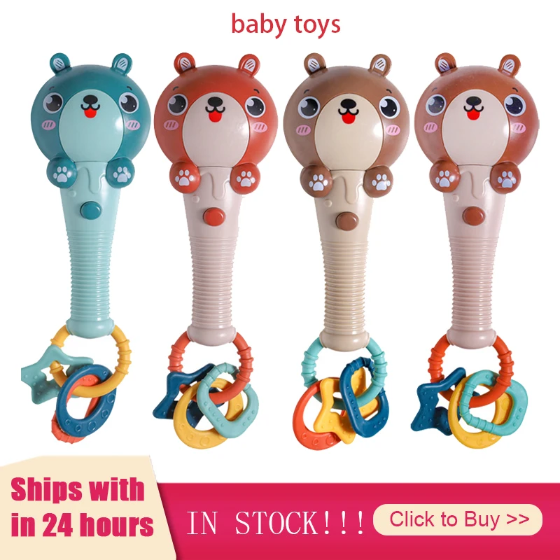 

2021 Arrival Soft Giraffe Animal Handbells Rattles Plush Infant Baby Development Handle Toys Hot Selling WIth Teether Baby Toy