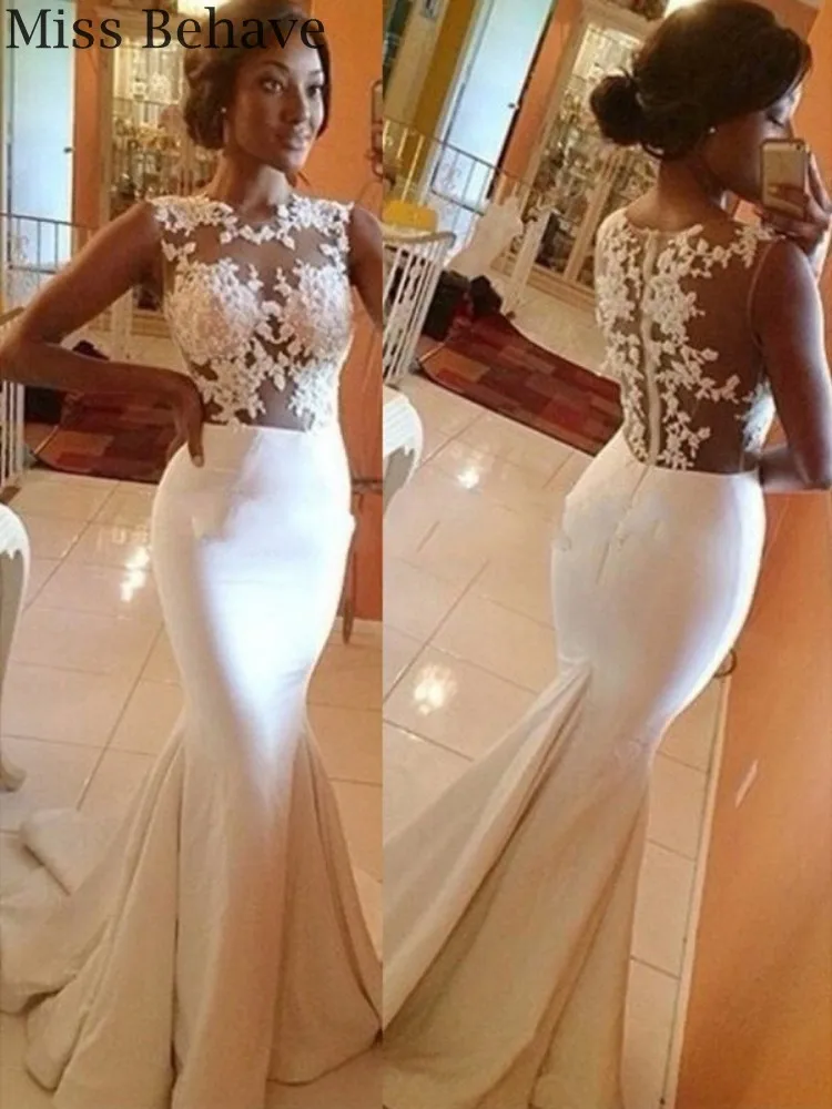 DD JYOY Satin Wedding Dress Long Sexy Illusion Body Africa with Train Zipper Back Elegant Lace | Свадьбы и торжества