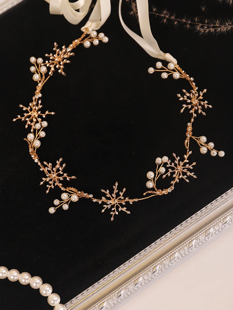 Золотая свадебная повязка для волос блестящая жемчужная лента невесты ручной