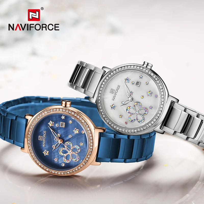 

NAVIFORCE Luxury Ladies Watches Casual Fashion with Diamonds Date Display Waterproof Stainless Steel Strap Women Creative Watch