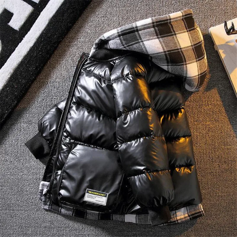 

2021 New Boys Down Jacket for Autumn Winter Outerwear Plaid Boys Waterpoof Hooded Coat Children's Clothes 4- 10 12 14 Years