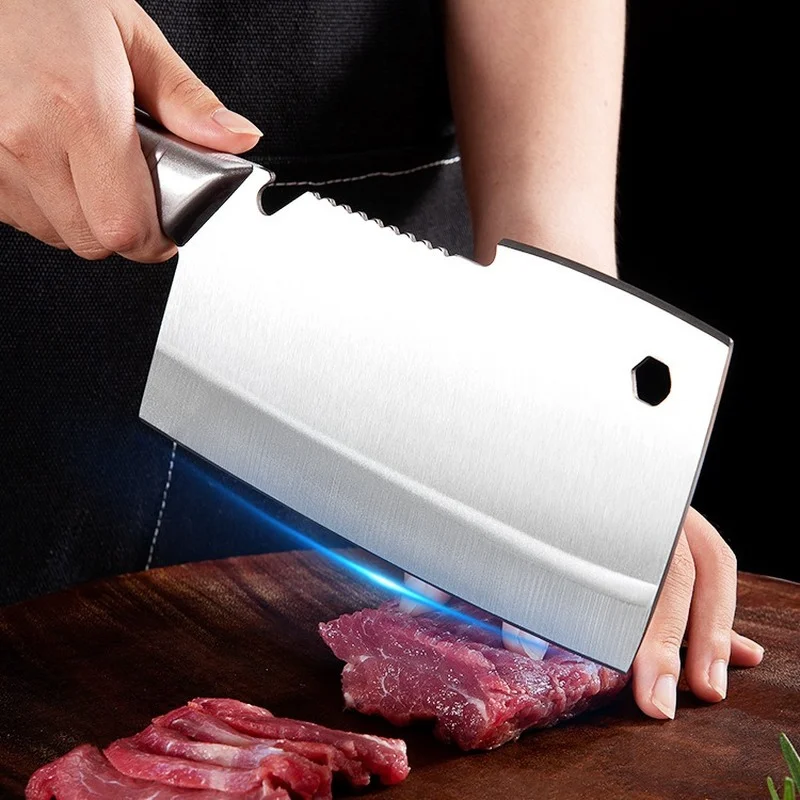 

Stainless Steel Kitchen Knife Chef's Knife for Scraping Fish Scales Serrated Axe Chopper Sharp Slicing Knife Meat Cleaver