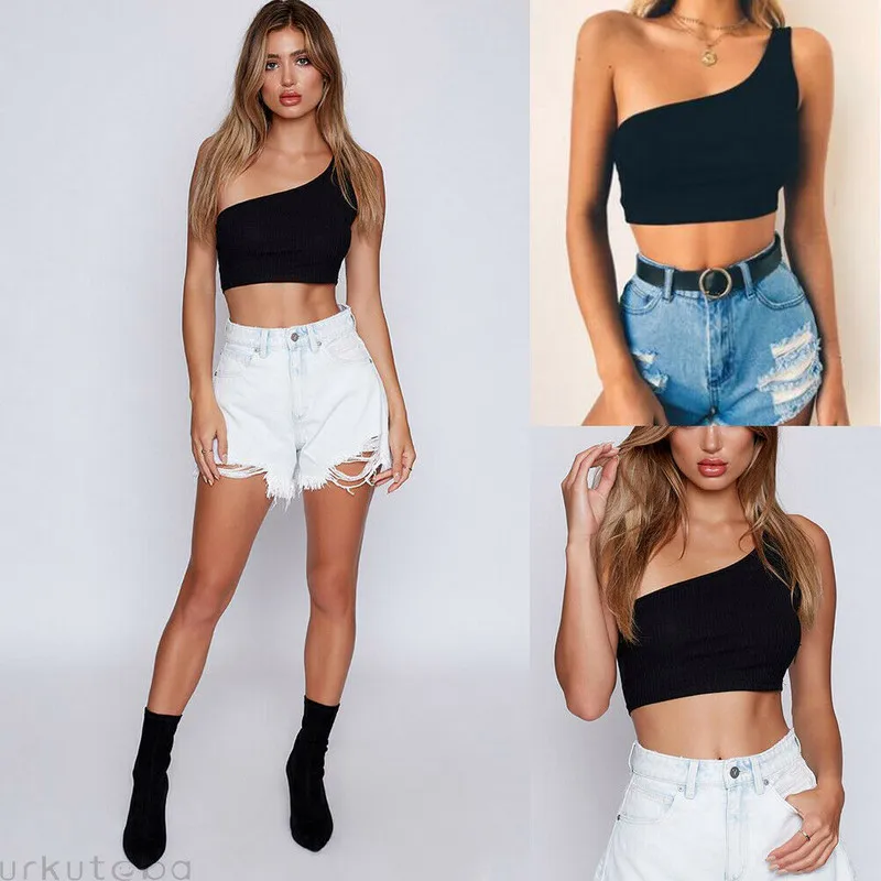 Женский укороченный топ на одно плечо сексуальный облегающий топ-бюстье