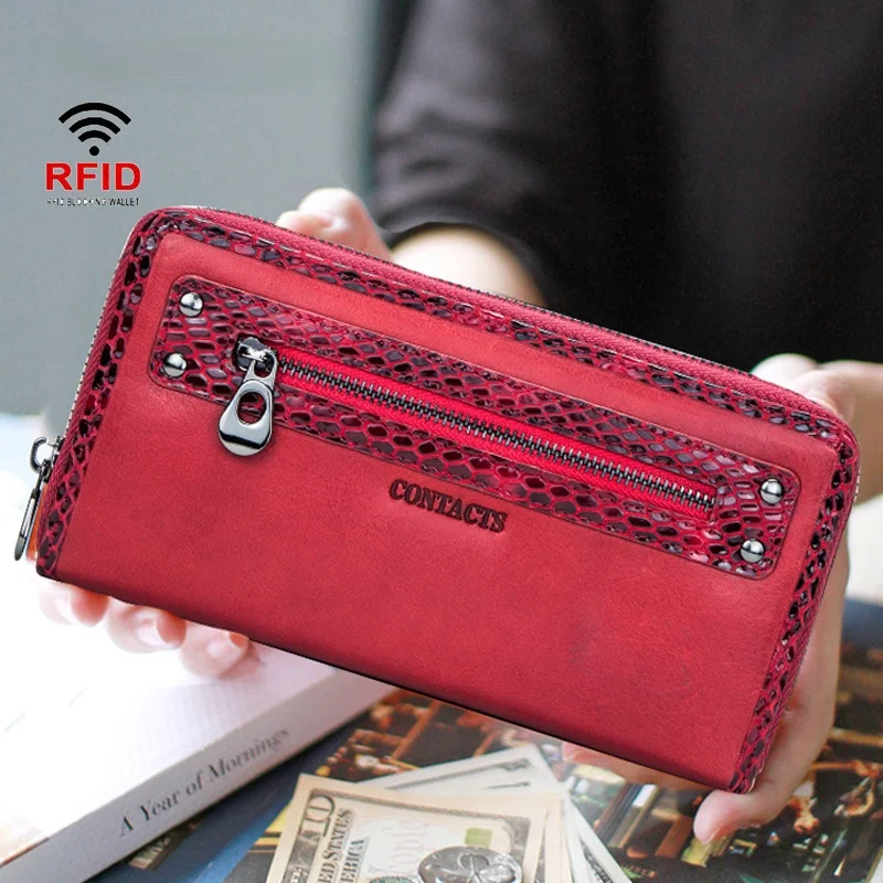 Foreign trade Korean version of RFID anti-theft brush leather ladies wallet multifunctional long zipper bag