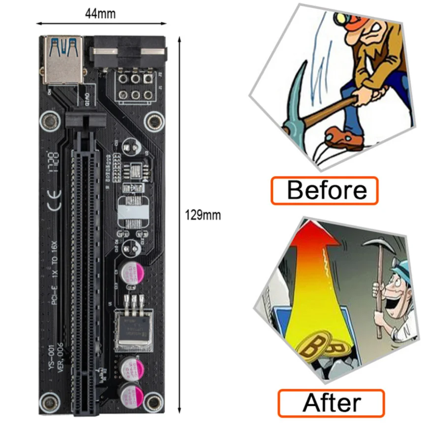 60 см USB 3 0 pci e Райзер Ver006 Pci Express Райзер-карта 1x до 16x Sata 4pin Ide Molex Power для майнера Btc |