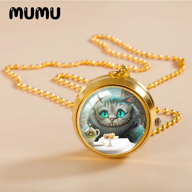 Новинка 2021 карманные часы Алиса в стране чудес ожерелье сказочный золотой цвет