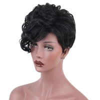 short curly wig black pixie synthetic wigs for black women daily party fake hair wigs with curly bangs natural looking
