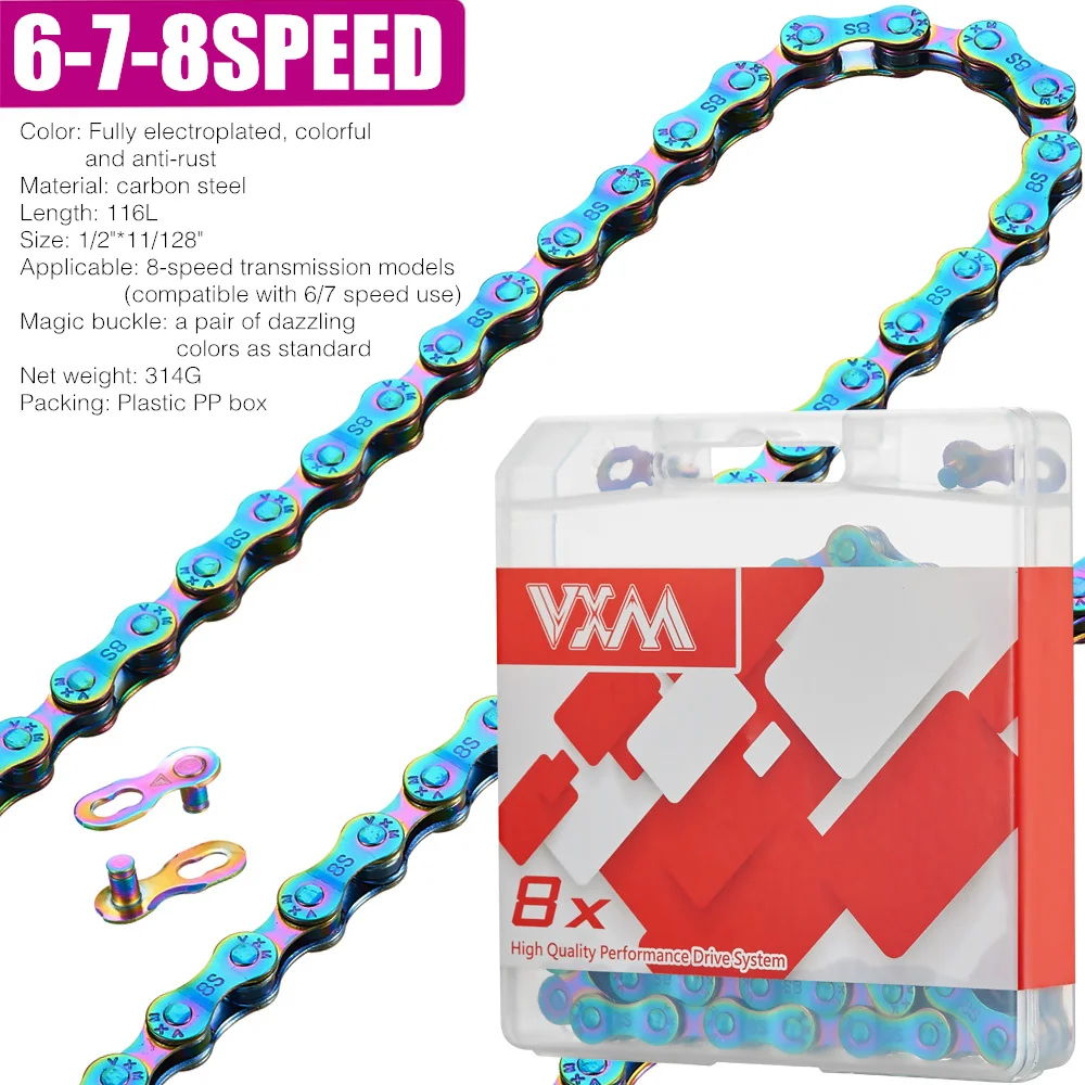 Велосипедная цепь VXM 8 9 10 11 полностью гальванизированная цветная MTB дорожный
