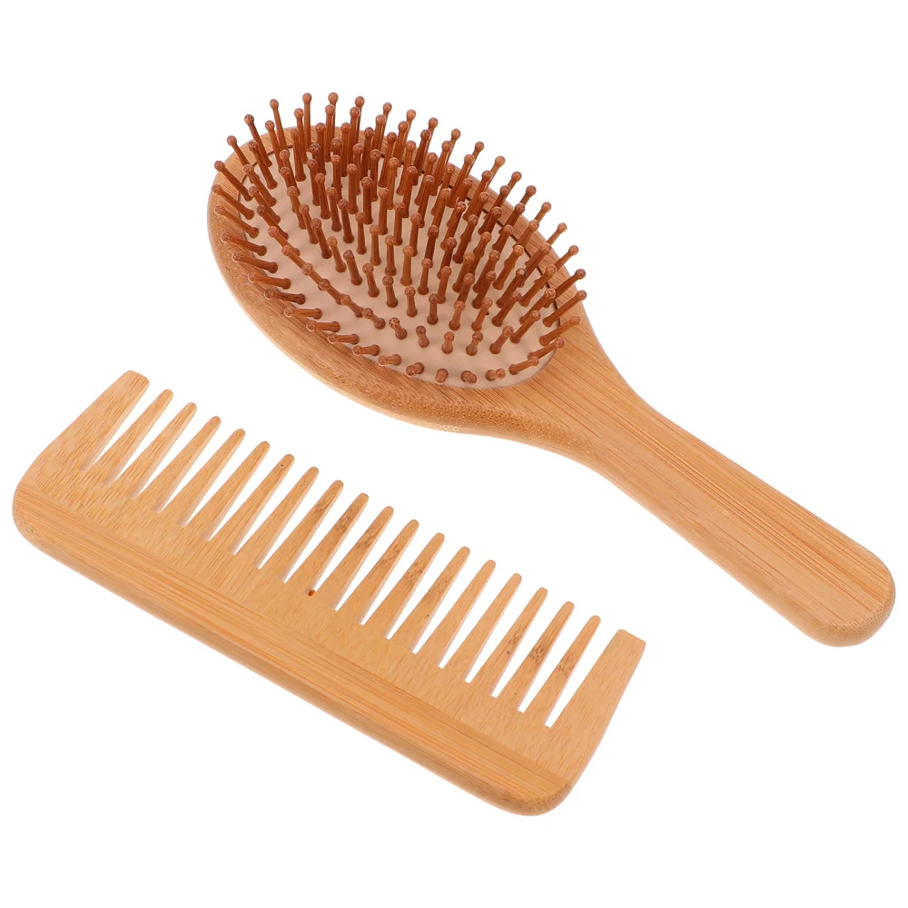 

2Pcs Detangling Wide Tooth Hair Brush Paddle Brush Comb Set for and Men