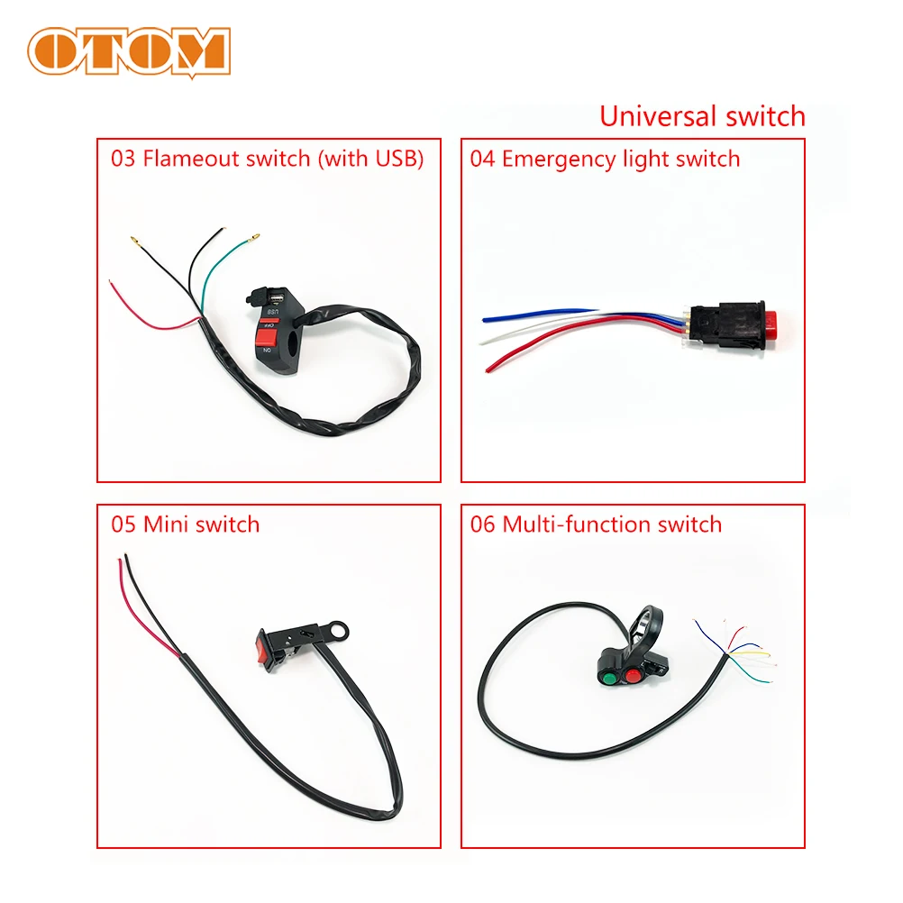 

Универсальный переключатель OTOM для мотоцикла Flameout (с USB), аварийная мини-лампа, многофункциональная кнопка включения/выключения двигателя д...