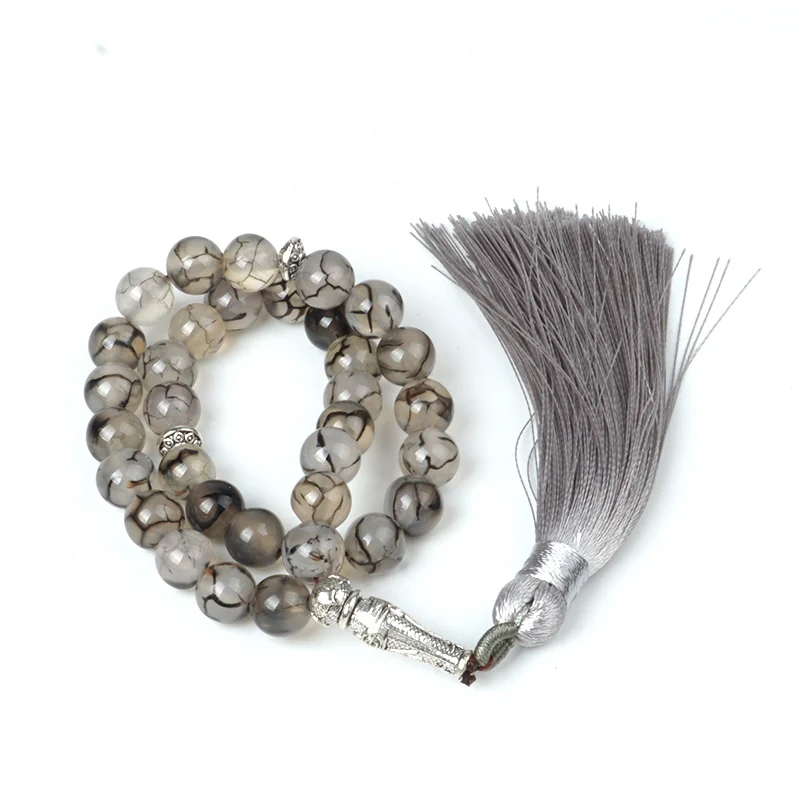 Натуральный Камень Бисер Dragon Vein Агаты Исламская мусульманская молитва Tasbih Аллах