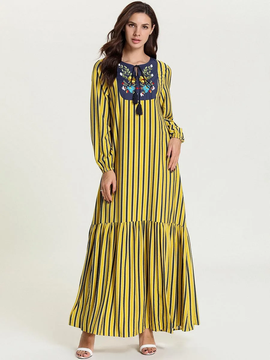 Женское платье с длинными рукавами Abaya желтое Удобное повседневное большого