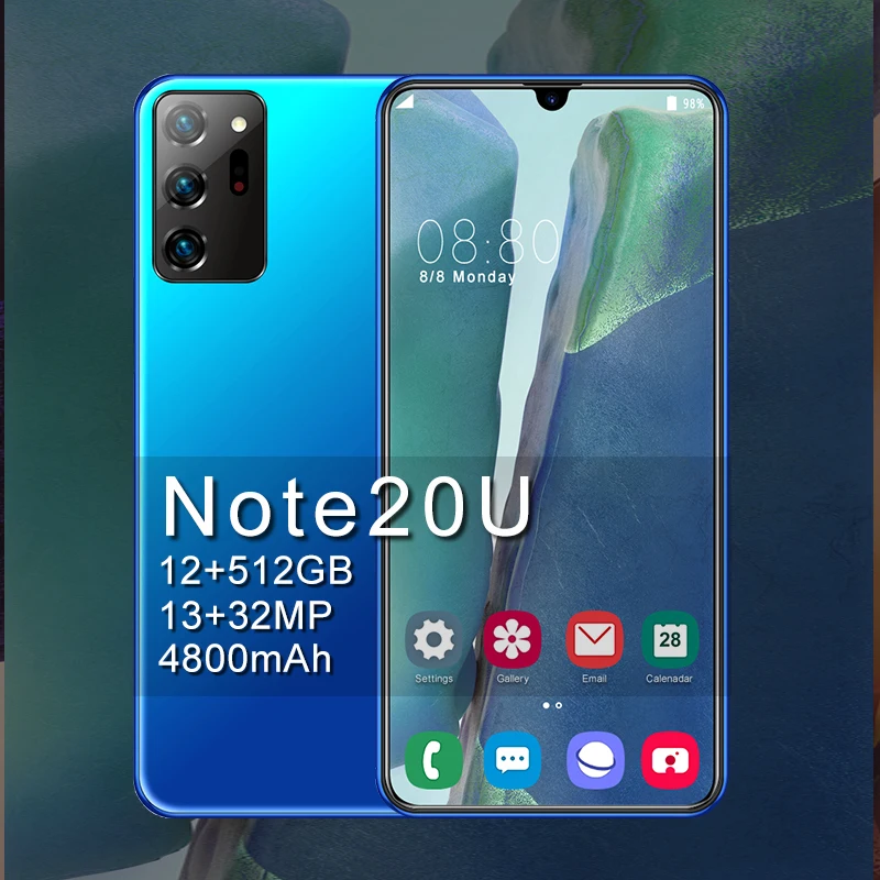 

2021 HuaWe Note20U Smartphone Android 9 OS 13+32MP Face Unlock Mobilephone 6.5 Inch Screen MTK6799 Dual SIM 4800mAh Cellphone
