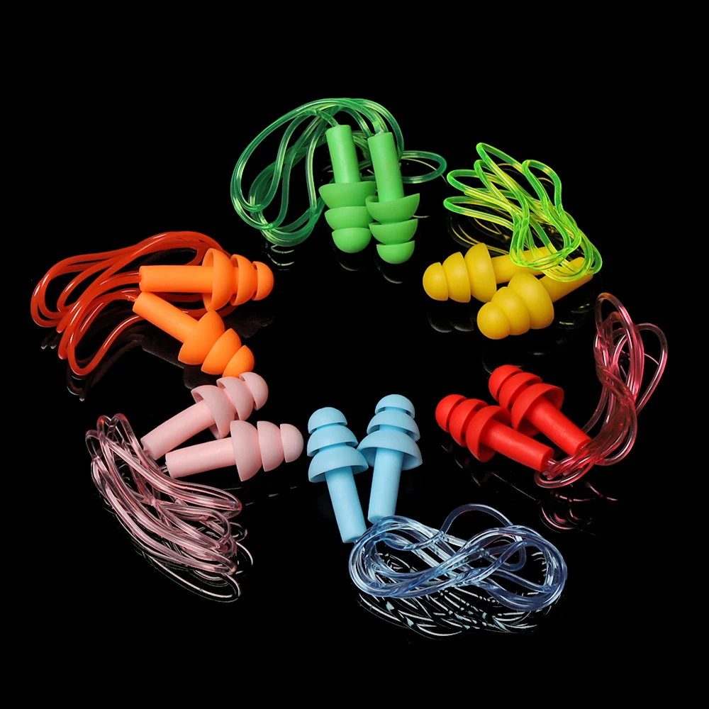 

1 Pair Soft Silicone Ear Plugs with Rope Water Sports Hearing Protection Noise Reduction Earplugs Swimming Pool Accessories