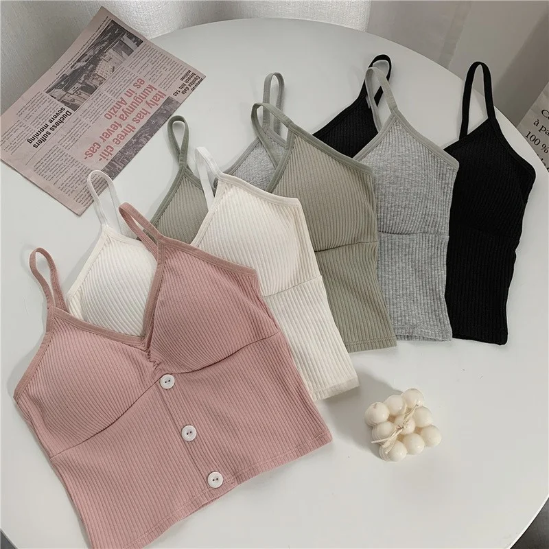 

Women Y2K Knitted Tank Top Button Summer Girls Crop Tops Woman Zipper Slim Strap Vest Sexy Female Backless Bottoming Shirts