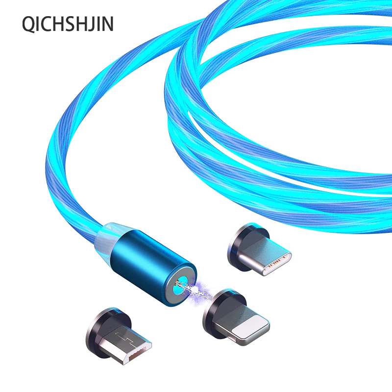 

Glow LED Lighting Cable Magnetic USB Type C Cable For iPhone 11 8 Huawei Magnetic Cable USB Micro Charger Wire Mobile Phone Cord