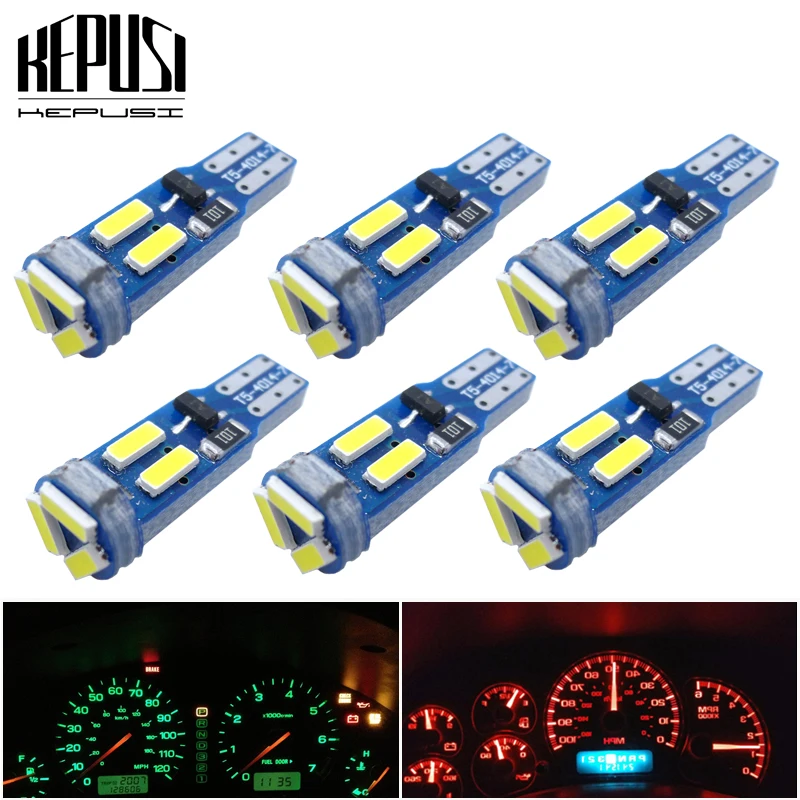 

6x T5 W1.2W 73 74 286 4014 LED Wedge Dashboard Gauge Lamps Car Warning Indicator Instrument Cluster Lights Bulb Super Bright