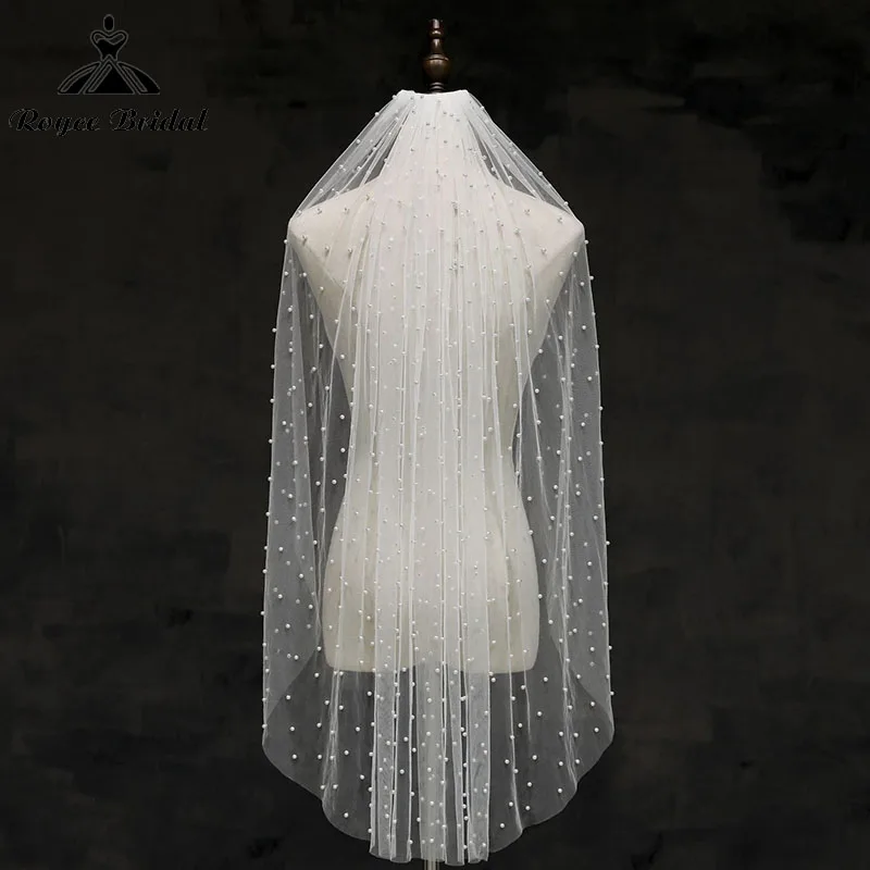 

White Ivory Elbow Length Veil with Comb Bead Edge Pearls One-Layer Voile Mariage Bridal Veils Velos de Noiva R1oycebrida 2022