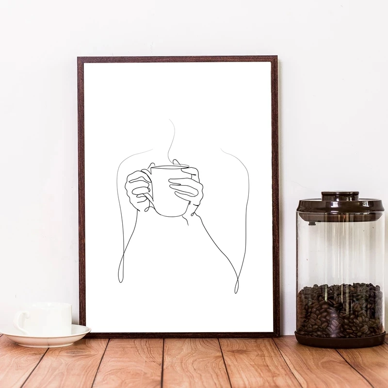 Кофейная чашка абстрактная линия художественный принт черная белая Современная