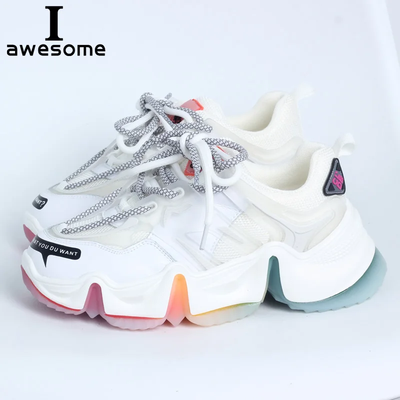 

2020 Women Platform Chunky Sneakers 5cm high lace-up Casual Vulcanize Shoes luxury Designer Old Dad female Breathable Sneakers