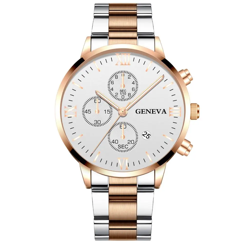 Silver White Watch Men Fashion Business Watches Luxury Calendar Clock Man Stainless Steel Quartz Wrist Watch reloj hombre - Цвет: Silver White