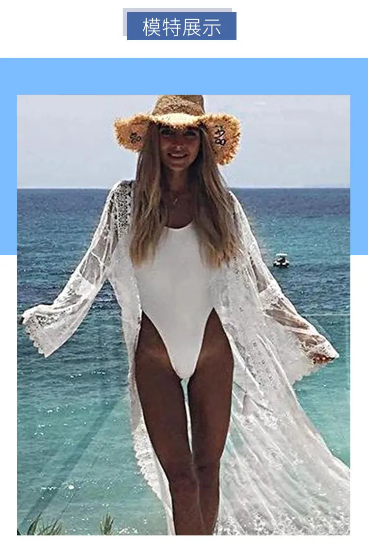 

New European And American Lace Embroidery Halter Bohemian Style V-Neck Hollow Tight Bikini Blouse Cardigan Women