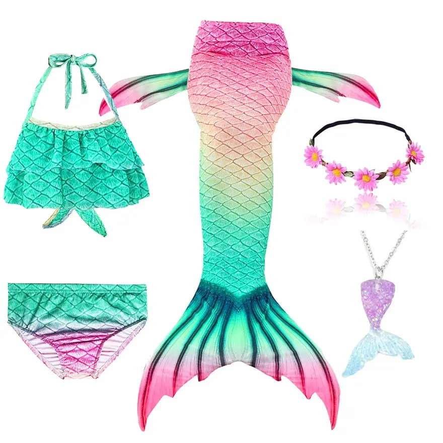 Fancy NEW the Little Mermaid Tail with Garland or With Monofin Swimsuit for Kids Girls swimmable Bathing Suit Mermaid Costume