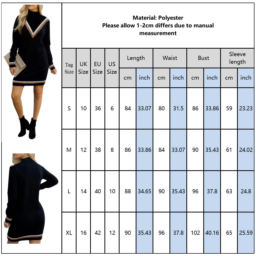 Контрастное платье с высоким воротом женское в полоску длинным рукавом мини