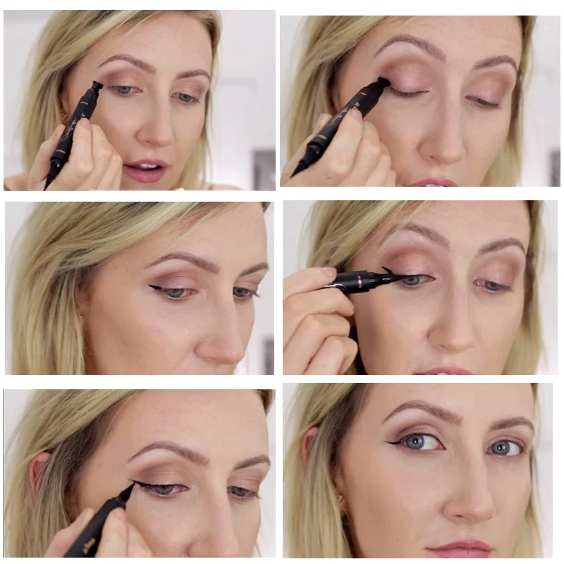 PHOERA 2 в 1 жидкая чёрная подводка для глаз + штамп Водонепроницаемая Косметика