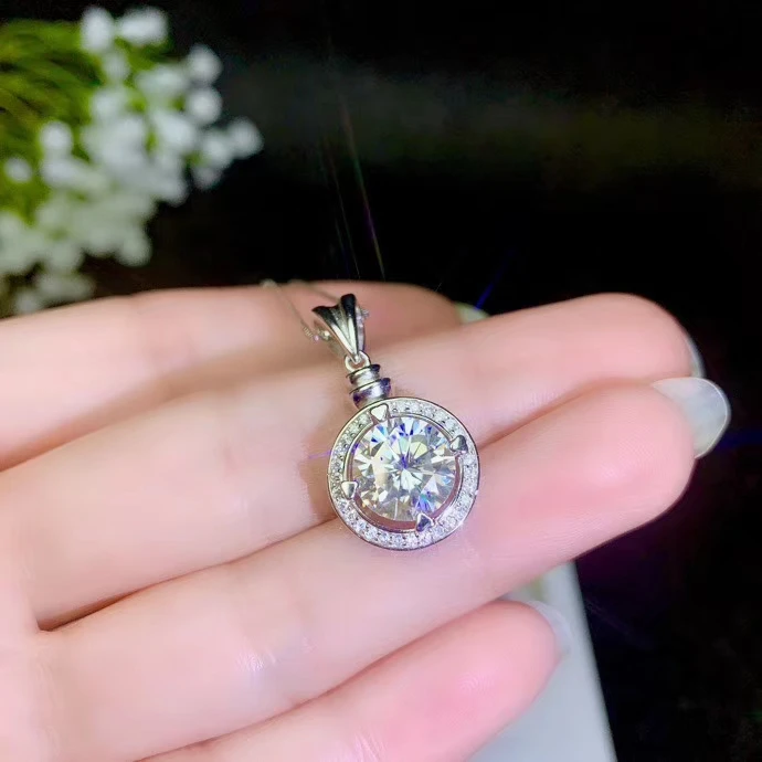 

big size 3 carats gem new style crackling moissanite pendant of necklace real silver jewelry shiny better than diamond girl gift