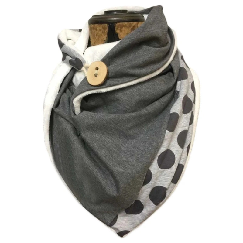 

Women Winter Warm Large Neck Shawl Wrap Contrast Color Printing Button Scarf Bib 649C