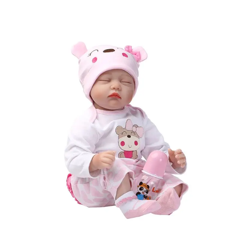 

Dropshipping 55cm Lifelike Silicon Sleeping Doll Eye Closed Cartoon Hat Early Childhood Kids Baby Toys