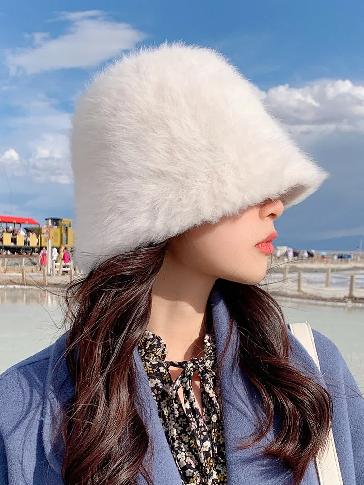 

Женская зимняя темпераментная плюшевая шляпа в виде кролика рыбака Корейская Панама теплая японская шапка для раковины шапка для девочек